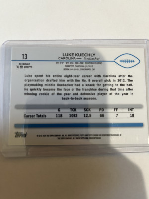 2024 Topps Chrome Luke Kuechly Teal Refractor /199 back